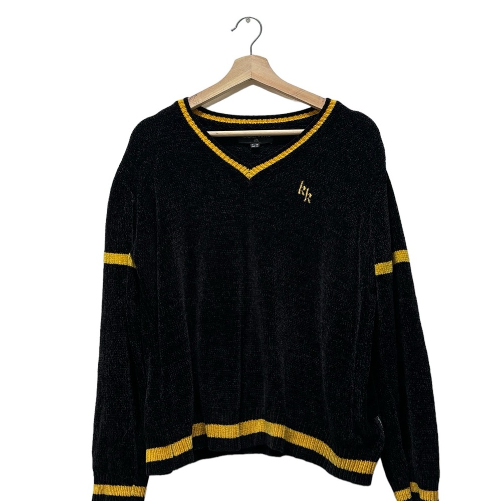 Kendal & Kylie Black & Gold Velvet Long Sleeve Pullover Baggie Sweater Size XL